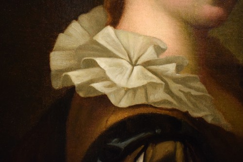 Antiquités - Jeune femme avec un chardonneret - École française du XVIIIe siècle